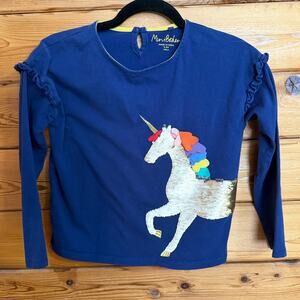 Mini Boden Unicorn Top Sequin Size 9-10 navy blue shirt jersey